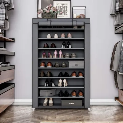 Produktbild von Schuhschrank mit 10 Ebenen 86 x 28 x 158cm Schuhregal Stoffschrank Grau