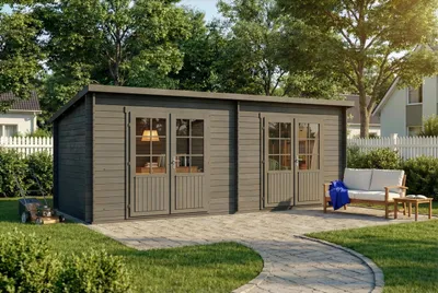 Produktbild von Alpholz Gartenhaus Maria Twin aus Holz in Grau (Imprägniert) mit 28 mm Wandstärke 598 x 272 cm