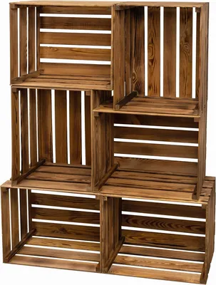 Produktbild von 6x dřevěná krabice PINEEA velká 50x40x30 cm - krabice na ovoce vintage dřevo - dekorativní krabice na víno flambované - robustní dřevěná krabice