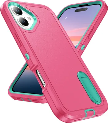 Immagine prodotto di Custodia per iPhone 17 Custodia protettiva antiurto ibrida a tre strati con supporto rosa