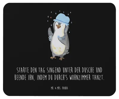 Produktbild von Mr. & Mrs. Panda Mouse Pad Pinguin Duschen - Schwarz - Geschenk, Singen, Mousepad, Dusche, Pinguine, mousematte, Duschkonzert, mauspad laptop, notebook