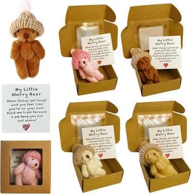 Image de Petit ours en peluche, porte-bonheur, 10 cm, idéal pour le bureau ou comme cadeau