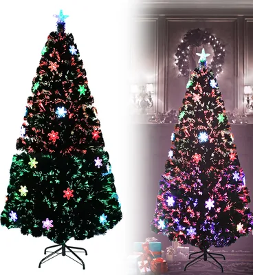 Obrázok produktu pre LZQ 120cm LED umelý vianočný stromček s vláknovou optikou, zmenou farieb a kovovým stojanom, zelený vianočný stromček, vianočná dekorácia