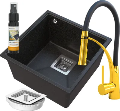 Produktbild von Granitan | Granitspüle NAPO - 42 cm - Schwarz mit goldenen Glitzerpartikeln - Minimalistisches Design
