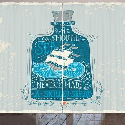 Immagine prodotto di Tenda ARANDE marittima, bottiglia dal design creativo con nave e ornamento testuale su sfondo grunge, 280 x 225 cm, blu petrolio e tortora chiaro