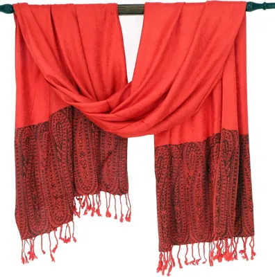 Produktbild von Weicher Viskose Schal, Stola mit Paisley, Indisches Schultertuch - Rot, Uni, 190*70 cm, Schals