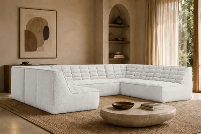 Image de Canapé d'angle modulaire Kaiser Möbel, modèle U XL, revêtement en tissu "Pop", couleurs : Ice, LAZY. Modèle en forme de U, taille XL