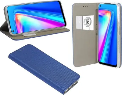 Zdjęcie produktu dla Etui "Smart" na telefon komórkowy REALME 7 etui portfelowe z funkcją podstawki, miejsce na karty niebieski