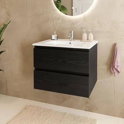Zdjęcie produktu dla LOMAZOO MARENZA 60 cm, czarny dąb, biała umywalka