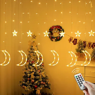 Zdjęcie produktu dla Świąteczna girlanda LED – 138 diod LED – 5,5 m / 8 trybów – Łańcuch świetlny – Dekoracja – Księżyc – Do użytku wewnątrz i na zewnątrz – Sypialnia – Balkon