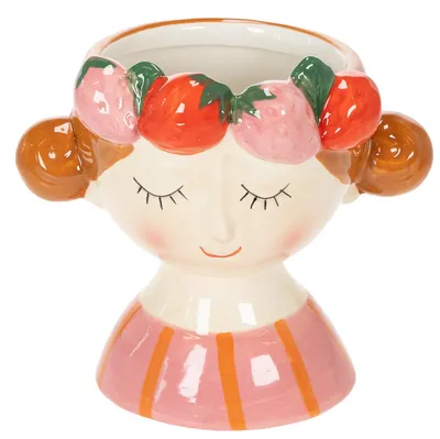 Produktbild von Blumentopf Mädchen Gesicht mit Erdbeeren Keramik Deko Wohnzimmer Frühling