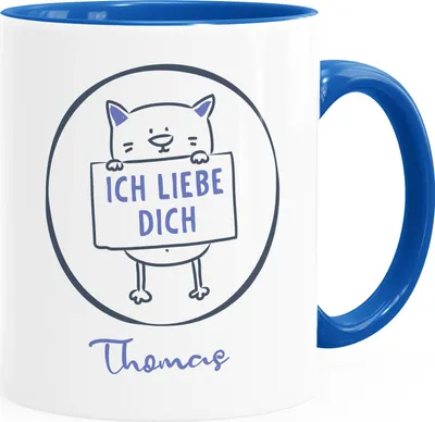 Produktbild von Tasse Ich liebe Dich Spruch personalisierbar Wunschname Katzenmotiv Liebes-Geschenk Freund/in Mann Frau SpecialMe® inner-royal Keramik-Tasse