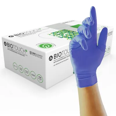 Immagine prodotto di Guanti monouso in nitrile BioTouch di UNIGLOVES - biodegradabili (GM0085) – blu, taglia XL