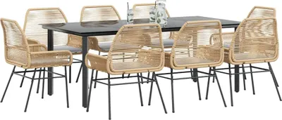 Immagine prodotto di vidaXL set da pranzo da giardino da 9 pezzi con cuscini in vetro marrone poli rattan