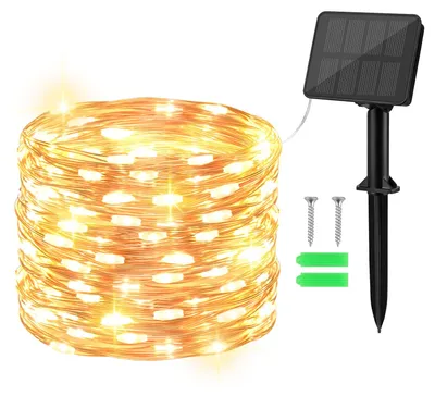 Solar-Lichterkette 10 m, 100 LED, Kupferdraht, 8 Modi, IP65, warmweiß
