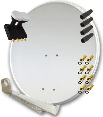 Produktbild von PremiumX Deluxe 85 Alu SAT Antenne in Hellgrau mit Quad Monoblock LNB 3° für 4 Teilnehmer