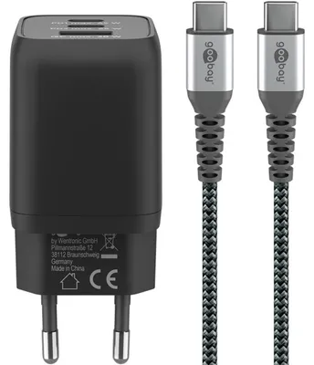 Immagine prodotto di goobay 70180 goobay Ladekabel mit Adapter schwarz 1,0 m, 65 Watt