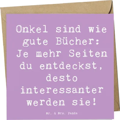 Produktbild von Mr. & Mrs. Panda Grußkarte Spruch Onkel Bücher - Lavendeltraum - Geschenk, Ersatzvater, Persönlichkeit, Familienmitglieder, persönliche Erinnerungen, Entdeckung