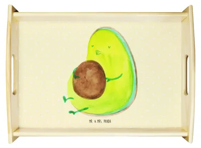 Produktbild von Mr. & Mrs. Panda Tablett Avocado Pfeifen - Gelb Pastell - Geschenk, aus holz, Abnehmen, Servier, Bett-Tablett, Diät, Ernährung, Deko, Serviertablett