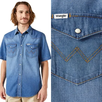 Immagine prodotto di Wrangler 112350572 Camicia western a maniche corte Blu S Uomo Blu S