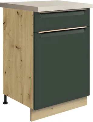 Obrázek produktu pro GLAMOUR GREEN 4D – spodní skříňka 50 cm s zásuvka a dveře, tmavě zelená matná