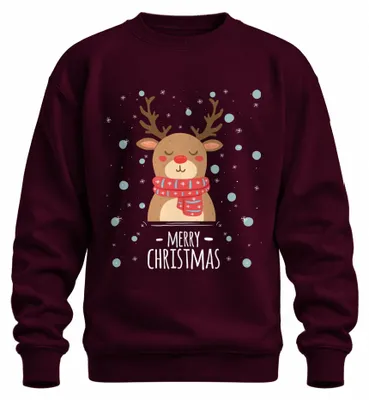 Imagen del producto de "Merry Christmas Rentier Schnee" - Jersey navideño uni con diseño de reno y copos de nieve, color burdeos, talla 3XL