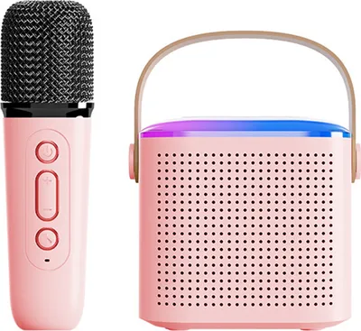 Produktbild von Karaoke Mikrofon Bluetooth für Kinder erwachsene, mit BT Lautsprecher, RGB-Beleuchtung, TF-Karte, Aux-Überwachung, Kompatibel mit PC Smartphone Tablets Fernseher usw. - Rosa