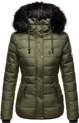 Produktbild von Navahoo Damen Winterjacke Steppjacke Kurz Parka Jacke Warm Gefüttert Kapuze Zuckerbiene Olive Gr. 36 - S