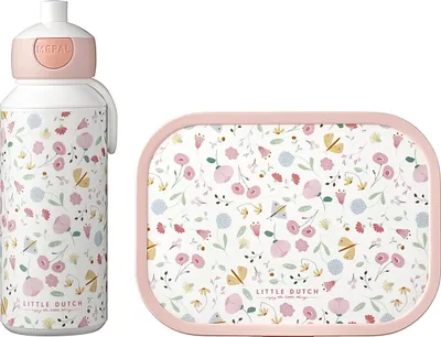 Produktbild von Pausenset Campus (Trinkflasche Pop-up + Brotdose) Little Dutch - Flowers & Butterflies