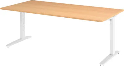 Produktbild von bümö Schreibtisch Serie-XB - Nachbildung: Buche, Größe:  200 x 100 cm, Gestell: Weiß/Alu poliert