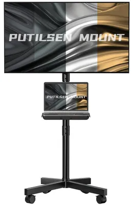 Produktbild von TV-Ständer rollbar für 23-60 Zoll Fernseher, höhenverstellbar, mit Rollen und Medienablage, bis 40 kg, VESA 400x400mm, Schwarz