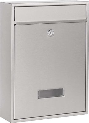 Wiltec Briefkasten V10 Edelstahl 260 x 90 x 350 mm, Wandbriefkasten mit Schloss und Namensschild, Postkasten aus Stahl