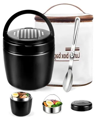 Produktbild von Thermobehälter für Essen 1.2L, Thermoschüssel mit Deckel, Warmhaltebehälter aus Edelstahl mit Löffel, Thermoskanne Essen Auslaufsicher, Thermo Lunchbox für Aufbewahrung Mittagessen Suppen Brei