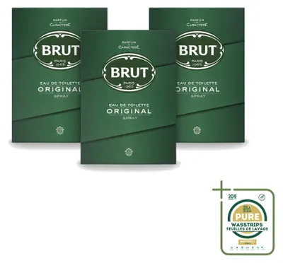 Zdjęcie produktu dla 3 sztuki wodorostowej wody toaletowej Brut Original, pojemność 100 ml - zestaw ekonomiczny