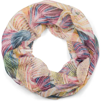 Produktbild von styleBREAKER Damen Loop Schal mit buntem Blätter Muster, Schlauchschal, Tuch 01016203