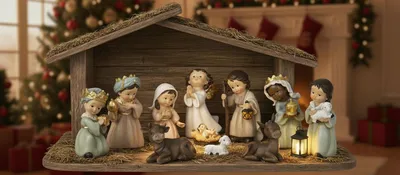 Produktbild von Krippenfiguren Set Heilige Familie 11 Teilig Handbemalt Polyresin