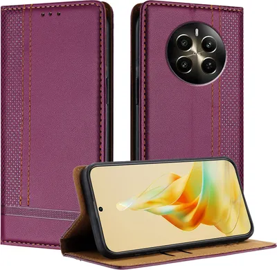 Obrázek produktu pro Pouzdro pro Realme 12+ kožené flipové pouzdro s funkcí stojánku Fialová
