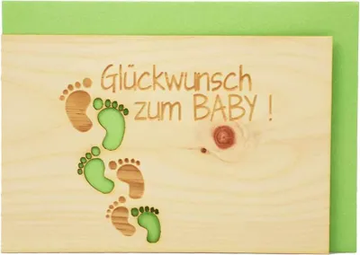Produktbild von Holzgrußkarte zur Geburt 10x15cm - Glückwunsch zum Baby