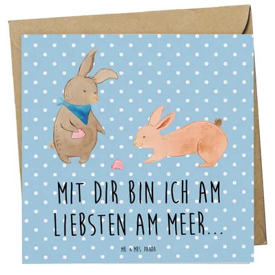 Produktbild von Mr. & Mrs. Panda doppelkarte Hasen Muschel - Blau Pastell - Geschenk, faltkarte, BFF, Muttertag, Glückwunschkarte, anlasskarte, Best Friends, Muscheln, Strand, Klappkarte