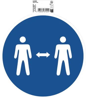 Image de Exacompta Panneau PVC adhésif antidérapant Gardez vos distances 20cm Bleu 67020E