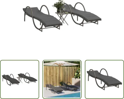 Produktbild von The Living Store Sonnenliegen 2 Stk. mit Tisch Grau Poly Rattan