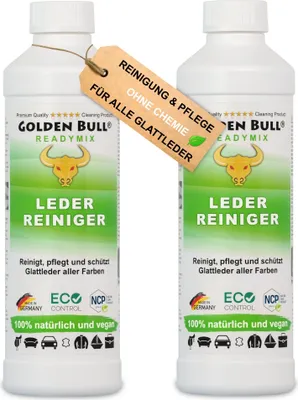 Produktbild von Golden Bull® Lederreiniger & Lederpflege 2x500ml - Leder Reiniger mit natürlichem Kokosöl für nachhaltige Reinigung & Pflege von Autositz Sofa Couch
