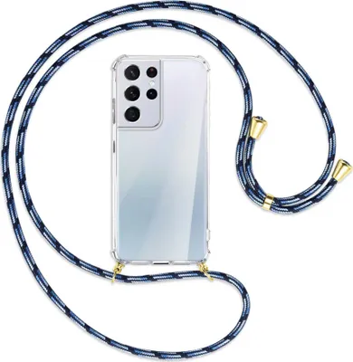 Produktbild von Handykette Backcover-Schutzhülle mit Band (Metall goldfarben) für Samsung Galaxy S21 Ultra 5G - Blautöne