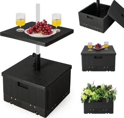 Produktbild von KOMFOTTEU Sonnenschirmständer mit Rollen & Tischablage, Schirmständer befüllbar mit 55 l Wasser/80 kg Sand, Sonnenschirmfuß für Schirmstöcke von 38/48 mm, Marktschirmständer mit Griff & Gewichtstasche