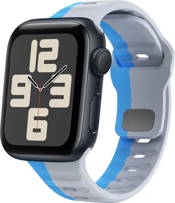 Produktbild von Für Apple Watch SE 2023 44mm Silikon Design Wellenstruktur Armband Grau / Blau