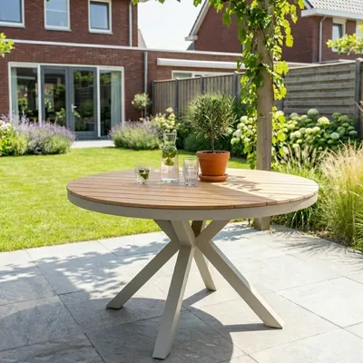Produktbild von Gartentisch Calgary Rund 140cm Warmweiß/Holz Dining Esstisch - RP140W