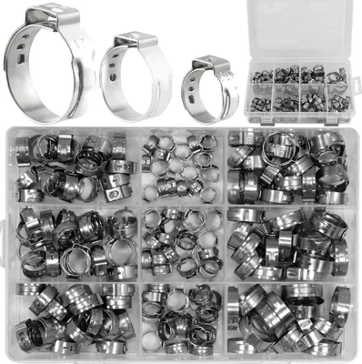 Produktbild von ASTA | Ohrklemmen Set, 170 Stück, Edelstahl, 1-Ohr Schlauchklemmen, Sortiment mit Zange, Schlauchschellen, Einohr Schlauchschelle