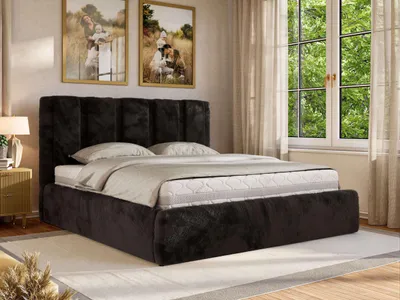 Produktbild von MKS MEBLE Polsterbett SAVINO CLASSIC mit Bettkasten & Stauraum, Doppelbett 140 x 200 cm, Gasdruckfedern, Inkl. Lattenrost, Modernes Ehebett, Pocket Matratze - VIRE LUX - Schwarz Plüsch