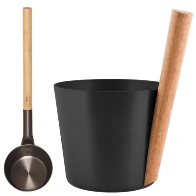 Produktbild von SET> Rento Saunaeimer + Saunakelle aluminium SCHWARZ
