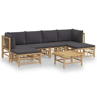 Image de vidaXL Ensemble de salon de jardin 7 pièces avec coussins gris foncé en bambou